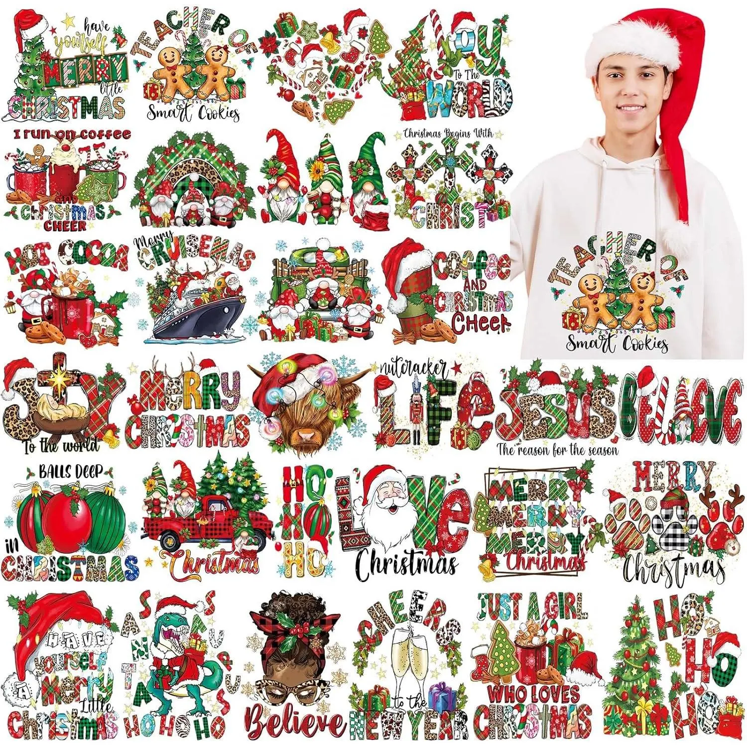 Gingerbread Iron  Transfers - 30 Count Merry Christmas  for DIY Decorations, Gingerbread Theme, and Christmas Themes for Clothes Bag Covers