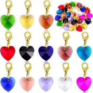 26pcs Heart Shape Clip-on Charms Crystal Dangle Pendant with Lobster Clasp Stitch Marker Charms for Knitting Stitch Crochet DIY Necklace Jewelry Making, 13 Colors