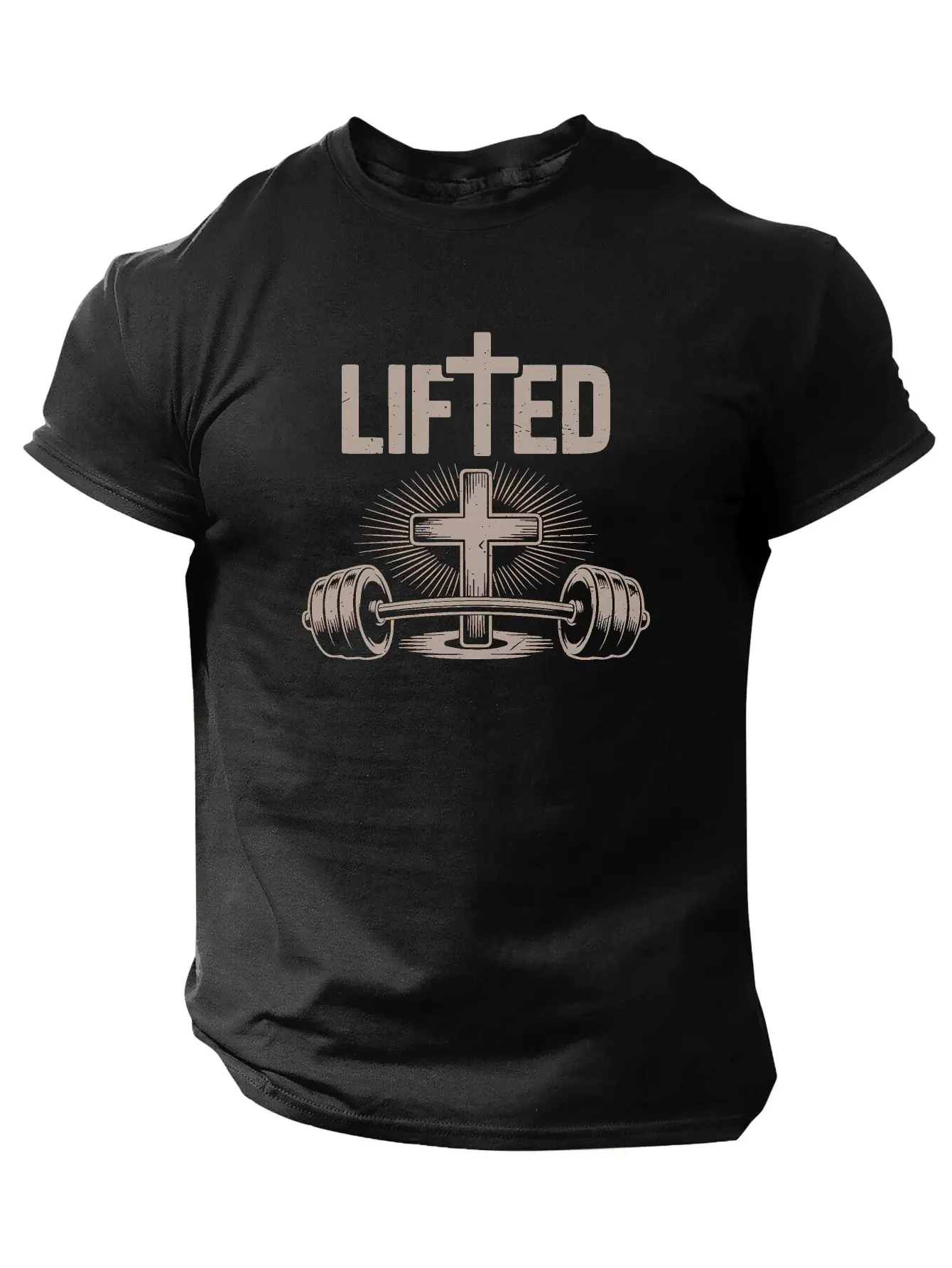 Men'S Christian Gym T-Shirt Featuring Lifting Weights - A Faith-Inspired Fitness Shirt with a LIFTED Cross And Weightlifting Graphic