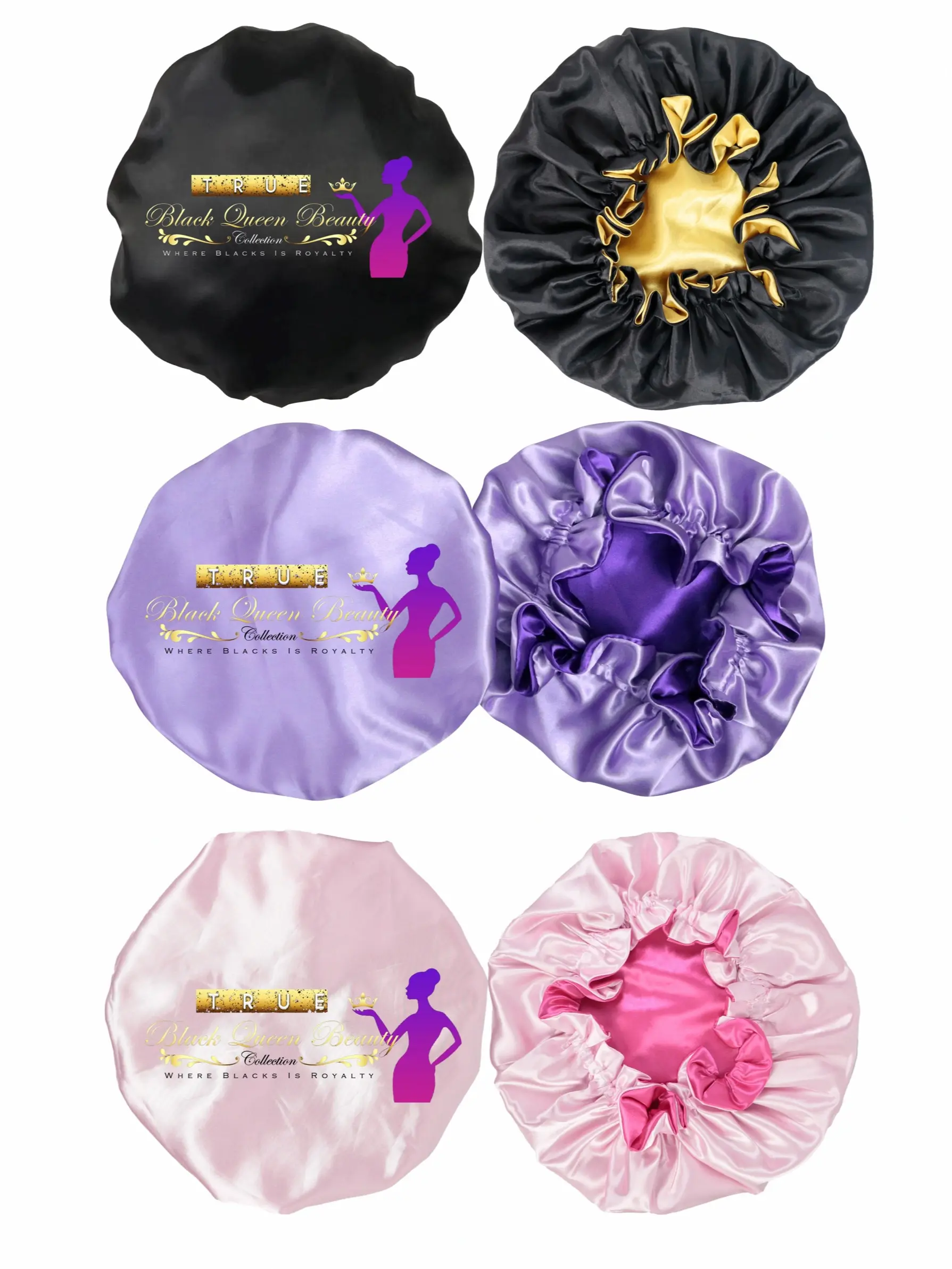 Double layer silk satin bonnet with drawstring