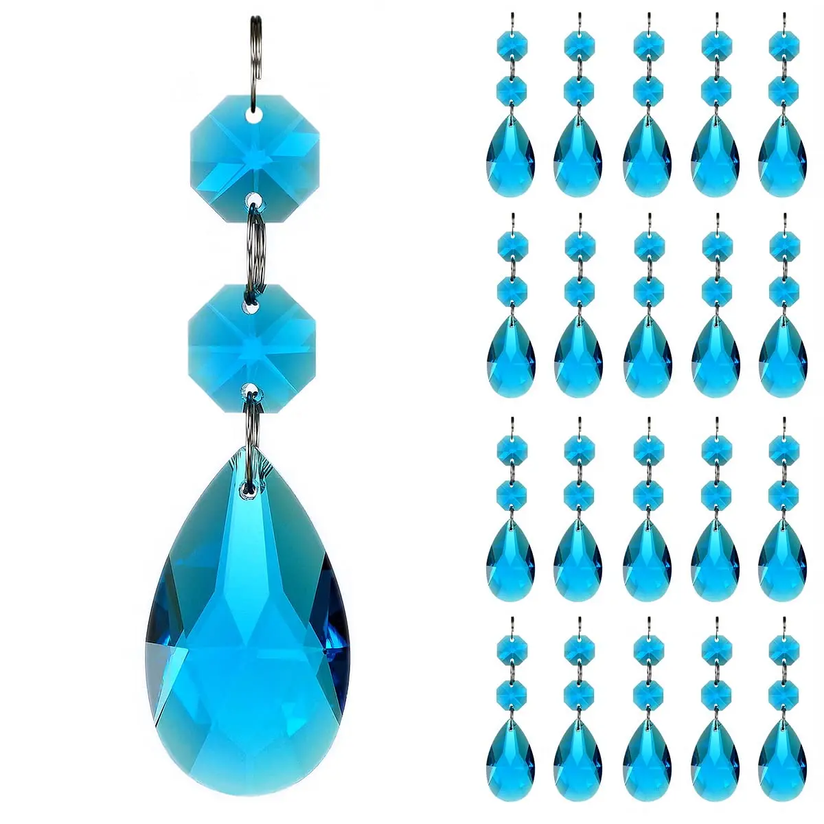 20pcs Teardrop Chandelier Lighting Crystals Pendant Accessories Almond Prism Connected Glass Octagon Beads Hanging Decoration 38mm (indicolite)