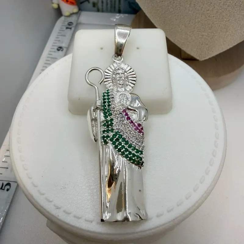 925 sterling silver pendant high quality 2.7” inch high quality Mexican silver solid cubic zirconia stones)) dije de plata Mexicana Alta calidad 2.7” inch piedras finas de zirconia