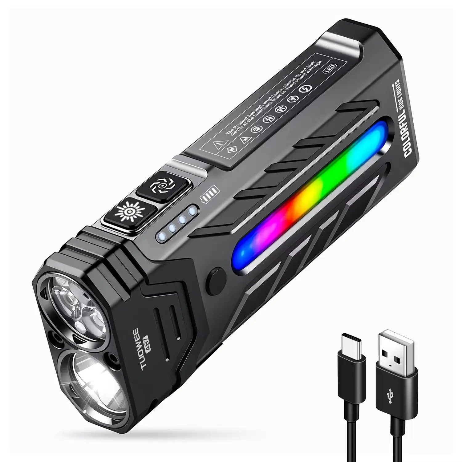 5000lm LED High Power Flashlight with 55 Modes, Spotlight & Floodlight, RGB Ambient Light, Rechargeable Magnetic Flashlight for Camping, Hiking, Emergency, Powerful Handheld Flashlights, Multifunctional Flashlight, Portable Flashlights