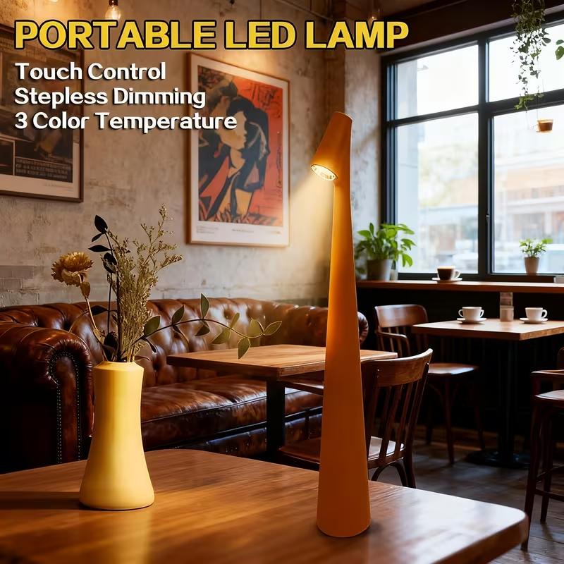 Cordless LED Desk Lamp with Rechargeable Battery Features Three Brightness Settings And Smooth Dimming Touch Control And Is Portable for Use in The Office Outdoors Or in Various Rooms Like The Bedroom Living Room Dining Room Balcony Hotel