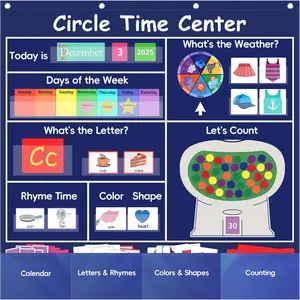 Learning Center Classroom Pocket Chart, Preschool Calendar Include 224 Cards, Educational Pocket Chart Material, Learning Calendar Weather Letter Counting Color Shape