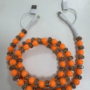 4 in 1 Acrylic Beaded Charging Cable Creative Design，Compatible with all devices USB-C and Lightning interfaces, 3.3 feet in length, ideal for women for fast charging,Holiday gifts, New Year gifts