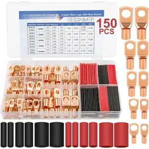 150 count   Ends, Copper Wire Lugs Assortment Kit AWG 2 4 6 8 10 Gauge - 70 count   Lugs Ring Wire Terminal Connectors and 80 count Heat Shrink Tubing Kit for Marine Electrical Supplies