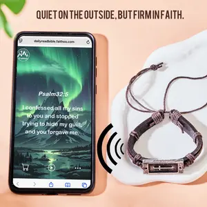 Faithoo Leather Bible Verse Bracelet with NFC Chip - Adjustable Vintage Cross Friendship Bracelet for Faith & Style Trendy Stack Bangle Stretch Bangle arm cuff jewelry matchingbracelets charm bracelets couple bracelets