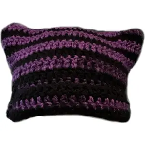 Stitch Witch Cat Ears Hat Crochet in Purple and Black Striped Design