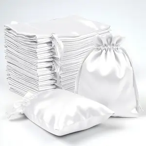 60 Pack 4"x6" White Satin Wedding Party Favor Bags, Drawstring Pouch Gift Bags