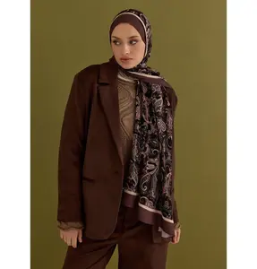 Premium Viscose Hijab Shawl Ethnic Print - Brown/Pink