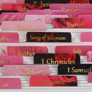 Laminated &   Tabs,  Foil Pink Rose, Large Print Christian  for Women, Easy to Read and Apply  Journaling Tabs ( Pink Rose)