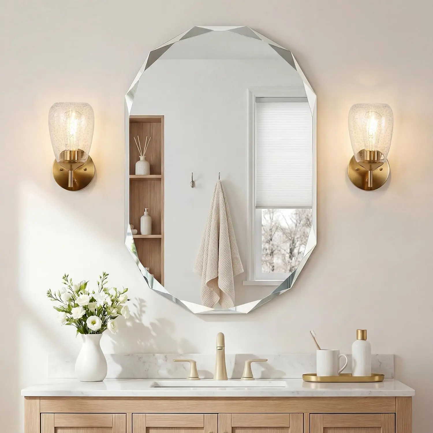 Tribesigns 1-Light Gold Bathroom Light Fixtures, Modern Wall Lights with Clear Glass Shades, Bathroom Vanity Gold Wall Sconce Lamp for Mirror, Bedroom, Living Room, Hallway, Cabinet (Set of 2)