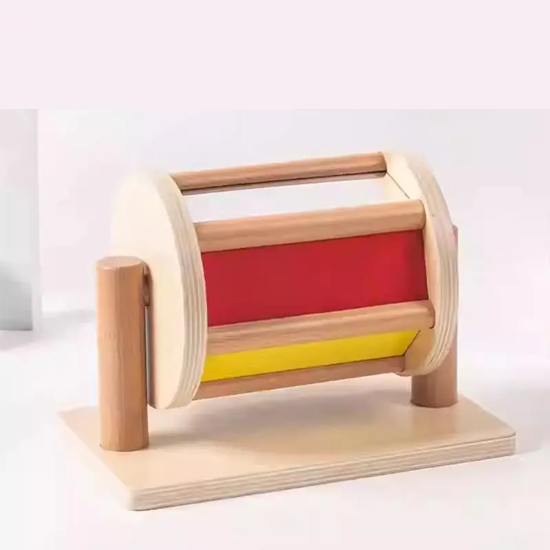 Spinning Montessori Toys Wooden Rainbow Baby Roller With Sound Rolling Rattle Drum With Mirror Rattle Maracas Sensory Development Toy Gift