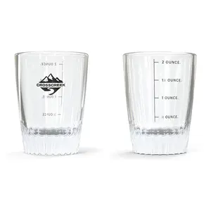 CrossCreek 2 Cup Espresso Shot Glasses | 2 Pack 2oz 60ml Measuring Cups | Clear Liquid Heavy Glass Wine Glasses | Micro Dishwasher Safe | For Barista Espresso Accessories