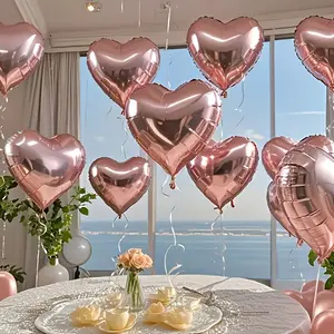 12 golden rose heart-shaped aluminum foil balloons, 25.4 centimeters, suitable for romantic celebrations, weddings, engagements, anniversaries, Valentine's Day, birthday party decorations, wedding party decorations