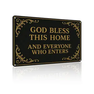 God Bless This Home Aluminum Sign 12×8 Inch, Christian Wall Decor, Religious Faith Metal Sign for Entryway, Living Room, Porch, Prayer Room & Housewarming Gift