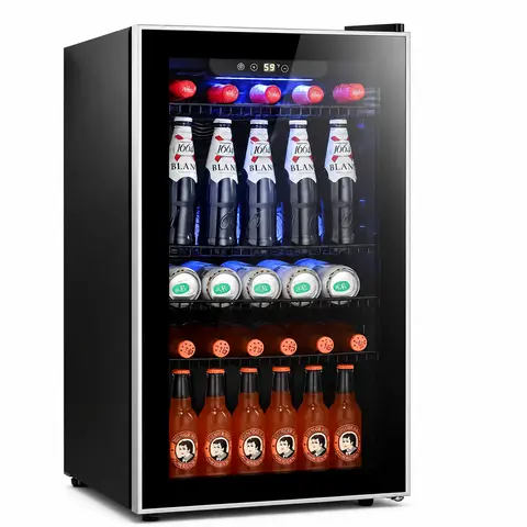 Antarctic Star 3.2 cu ft Freestanding Beverage Refrigerator - Compact Mini Fridges with Reinforced Glass Door, LED Lights, Quiet Vibration-Free Cooling, Adjustable Range for Dorm Room, Offices