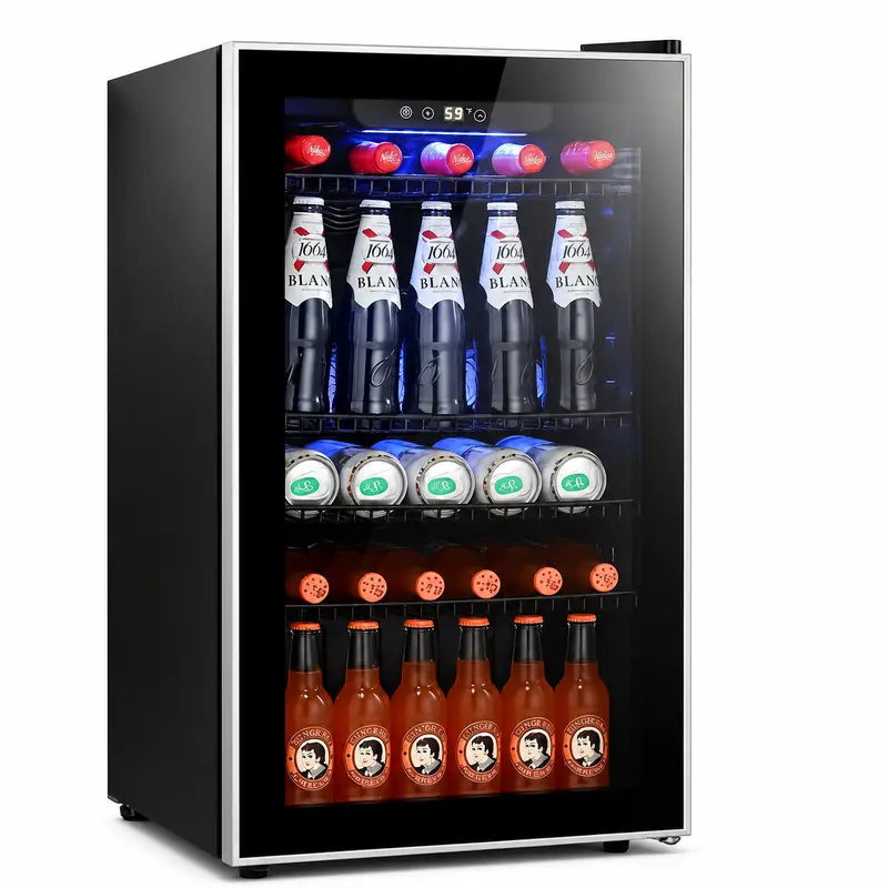 Antarctic Star 3.2 cu ft Freestanding Beverage Refrigerator - Compact Mini Fridges with Reinforced Glass Door, LED Lights, Quiet Vibration-Free Cooling, Adjustable Range for Dorm Room, Offices