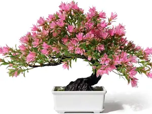 Fake Plants Plastic Artificial Bonsai Tree, Pink Room Decor Bonsai Tree for Home Bedroom Farmhouse Office Desk Decor, Tall 9.5"