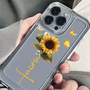 Sunflower & Butterfly Pattern Clear Phone Case, Decorative Clear Phone Protector Cover, Phone Accessories Compatible with iPhone 7 8 11 12 13 14 15 Series