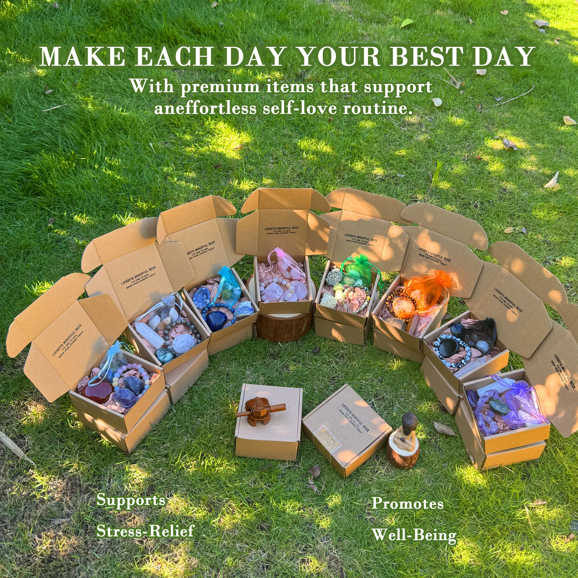 MINDFUL BOX - INTENTIONAL ENERGY CRYSTAL BOXES FOR STRESS RELIEF PROTECTION CHAKRA LOVE PEACE POSITIVE ENERGY STRENGTH & PROSPERITY GIFT BOX FOR SELF-CARE SPIRITUAL JOURNEY - Magical