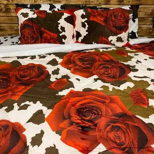 COWPRINT ROSE KING Size Soft Fleece Flannel BLANKETS 3PCS SET SOFT AND DURABLE  cozy borrego Farmhouse