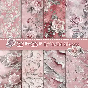 8/16/32 Sheets Pink Flower Scrapbook Paper Single Sided DIY Craft For Junk Journal Gift Wrapping Card Making Scrapbooking Supplies