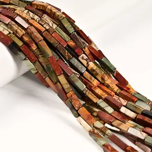 Natural Red Creek Jasper Rectangle Tube Beads Size 4x13mm 15.5'' Strand