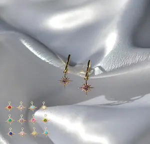 Birthstone Star Earrings, Birth Month Jewelry, Minimalist Personalized Earrings, Dainty Celestial Jewelry, CZ Earrings