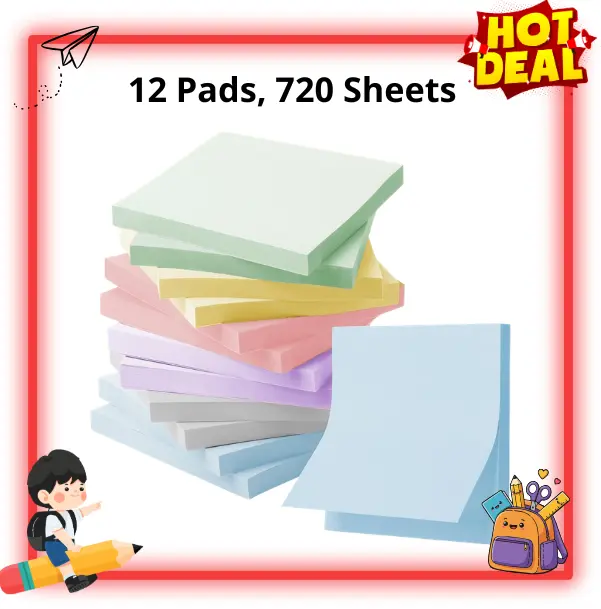 12 Pack Sticky Notes 3x3 Inch, 720 Sheets Morandi Color Memo Pads, Self-Stick Notes for School, Study, Office & Back to School Supplies