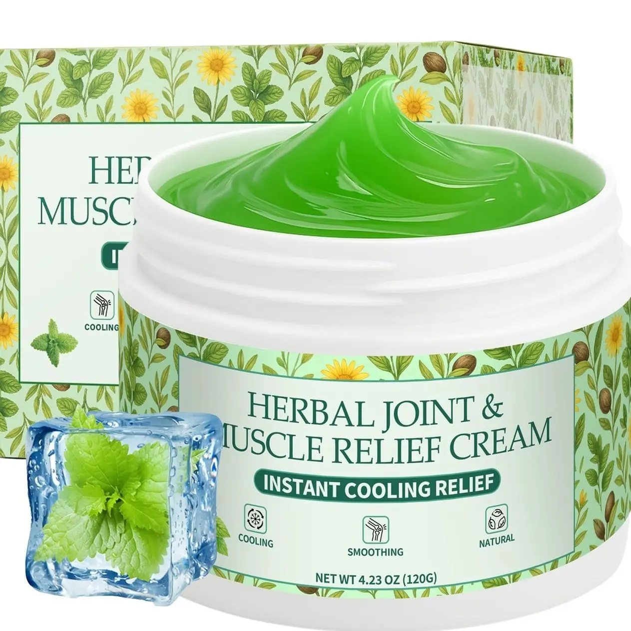 Instant Cooling Relief Cream - Herbal Menthol Soothing Gel, Joint Flex Cream Activities Throughout The Body, Cooling Ointment for Muscle, Head, Lumbar, Neck, Hands, and Feet (1 pcs, 4.23OZ)
