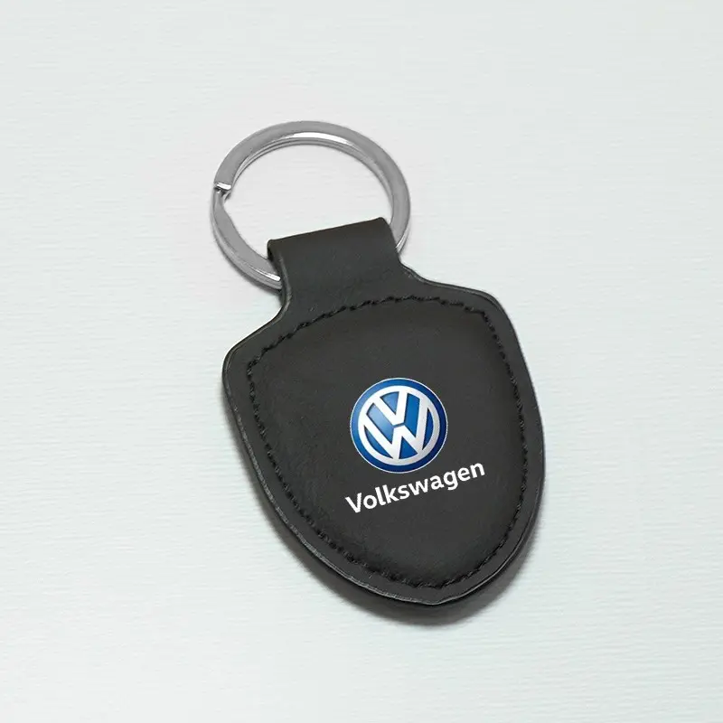 Leather Car Emblem Keychain Keyring for Volkswagen Vw R Rline ID.3 Id4 Polo Passat B5 B7 Golf 8 Touran Caddy Gti, Metal Key Chain