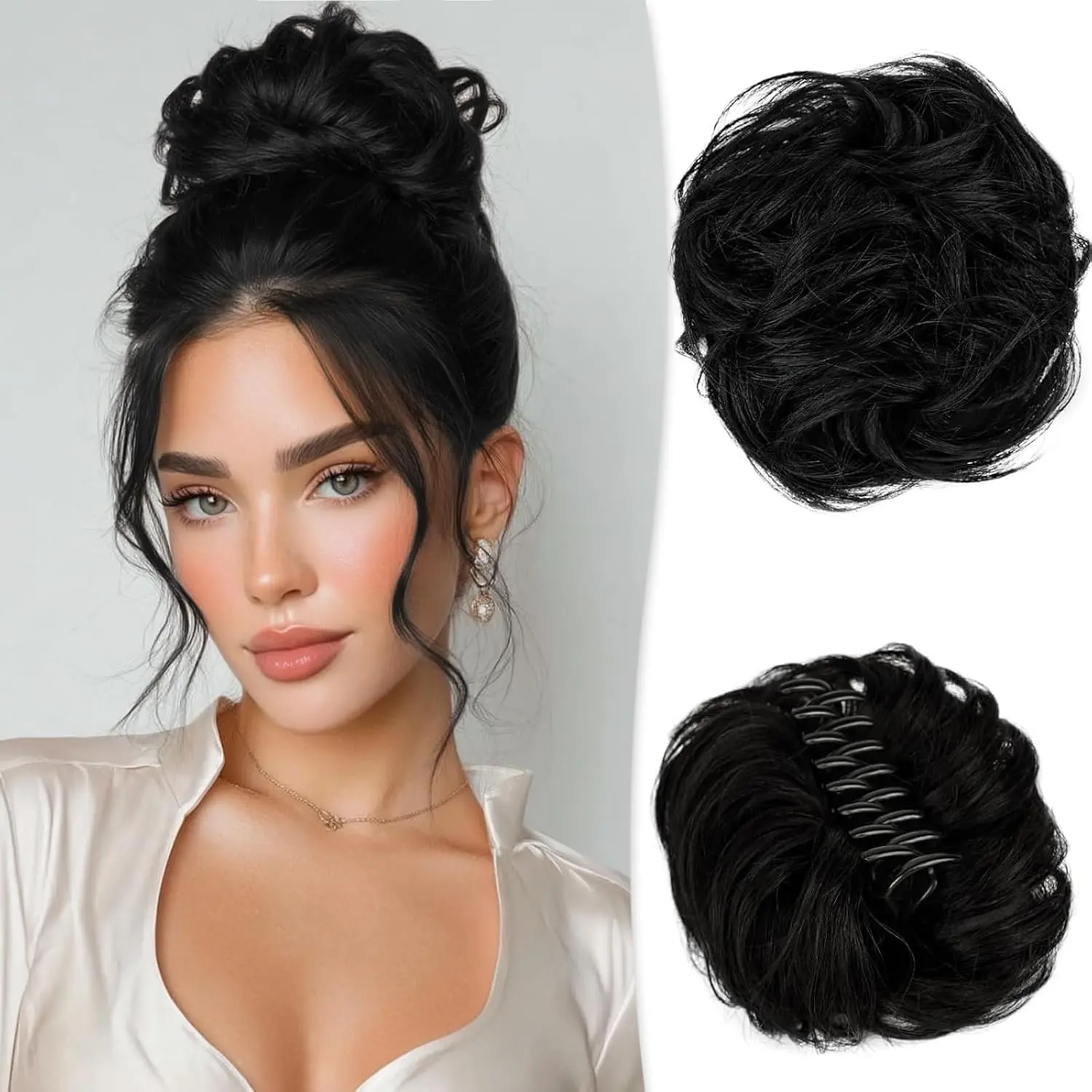 Claw Clip Messy Bun Hair Piece Synthetic Hair Buns Wavy Curly Chignon Hair Bun Extensions Tousled Updo Claw Clip Ponytail Hairpieces