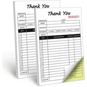 Receipt Book with Cardboard 2-Part Carbonless, Order Forms for Small Business