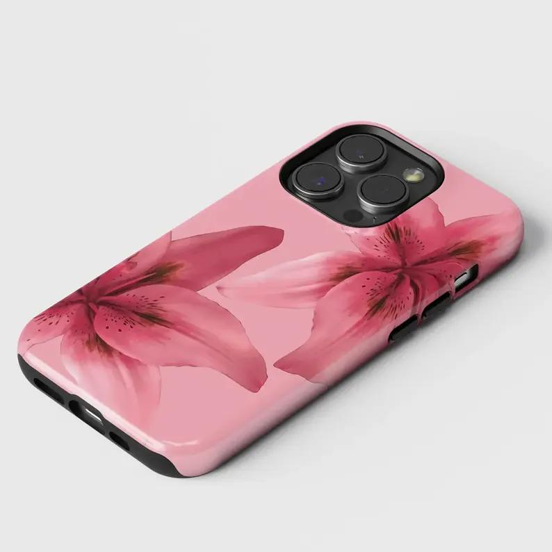 TIGER LILY CASE, Flower Phone case, Pink Lily Case, Gift for her, Tough Phone Case Durable Rubber