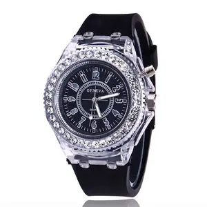 Colorful Lights Rhinestone LED Harajuku Korean Fashion Quartz Couple Watch