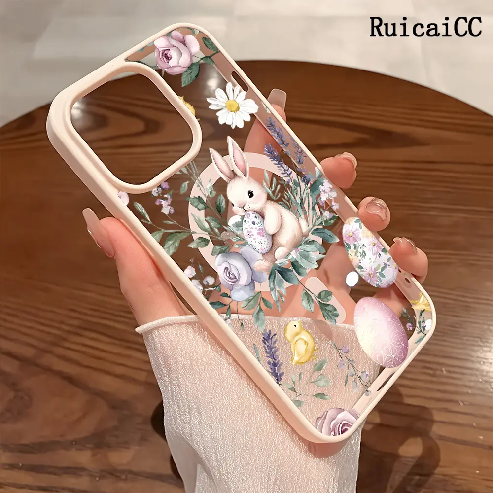 Premium Magnetic Phone Cases for iPhone11/12/13/14/15/16//17/Air/promax/Plus Easter Bunny Eggs Floral y2k cased MagSafe Ready, Anti-Fall, Springtok and Ultra-Thin Design | Perfect for Everyday Use Screen Protector Resistance