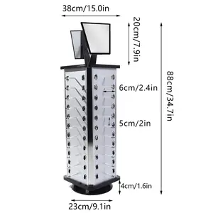 44 Pairs Rotating Eyeglasses Display Stand with 2 Mirrors 86cm Large Capacity Freestanding Sunglass Holder for Shops Organiser Plastic Racks Wood Aluminium Traditional Black Wooden Paint