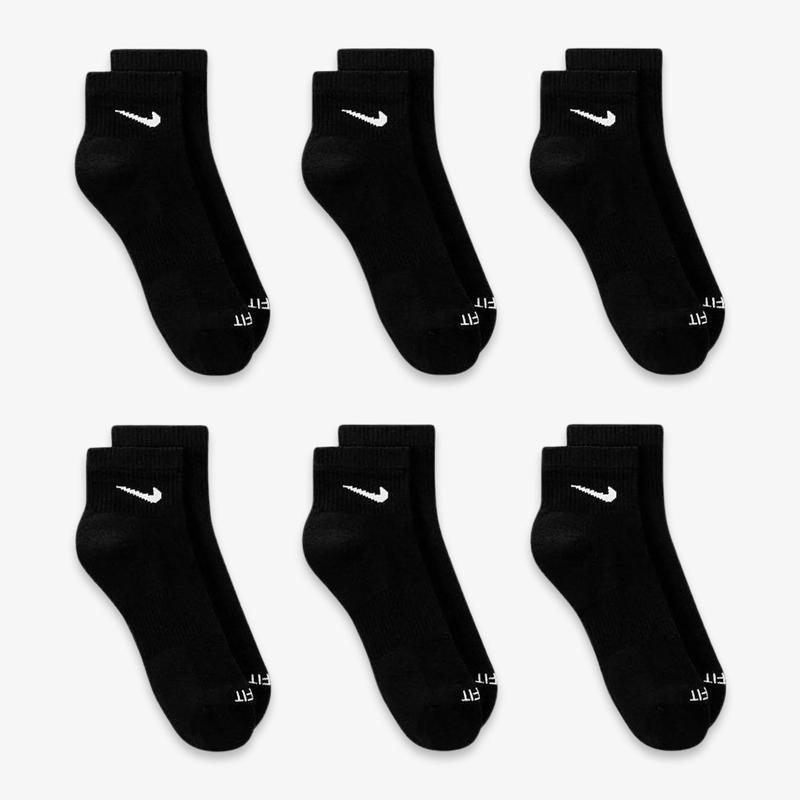 Nike Dri-FIT Everyday Plus Cushioned Mid Training Quarter Ankle Socks (6 Pack) Black SX6899-010 Comfortable Comfy Cozy Cotton Unisex for Mens Womens GS Kids Young Junior Holiday Christmas Gift Stocking Stuffer