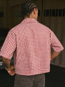 Men's Classic Casual Checkered Plaid Gingham Short Sleeve Shirt, Retro Loose Fit Perfect for Summer Vacations, Stylish Holiday Top