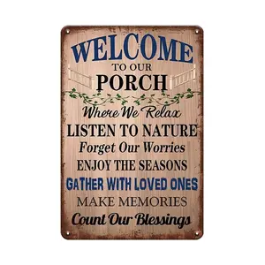 Vintage Welcome To Our Porch Sign, 1 Count Where We Listen To Nature Letter Iron Sign, Wall Decor Plaque With Pre-Drilled Holes