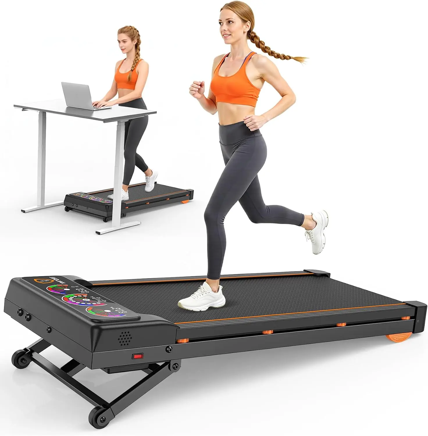 Unisex Walking Pad Treadmill with Steel Frame, 15% 12-Level Auto Incline, 450lb Capacity UI Screen, 3.5HP Quiet Trisomy Motor, Speaker & Remote, Compact for Home Workouts