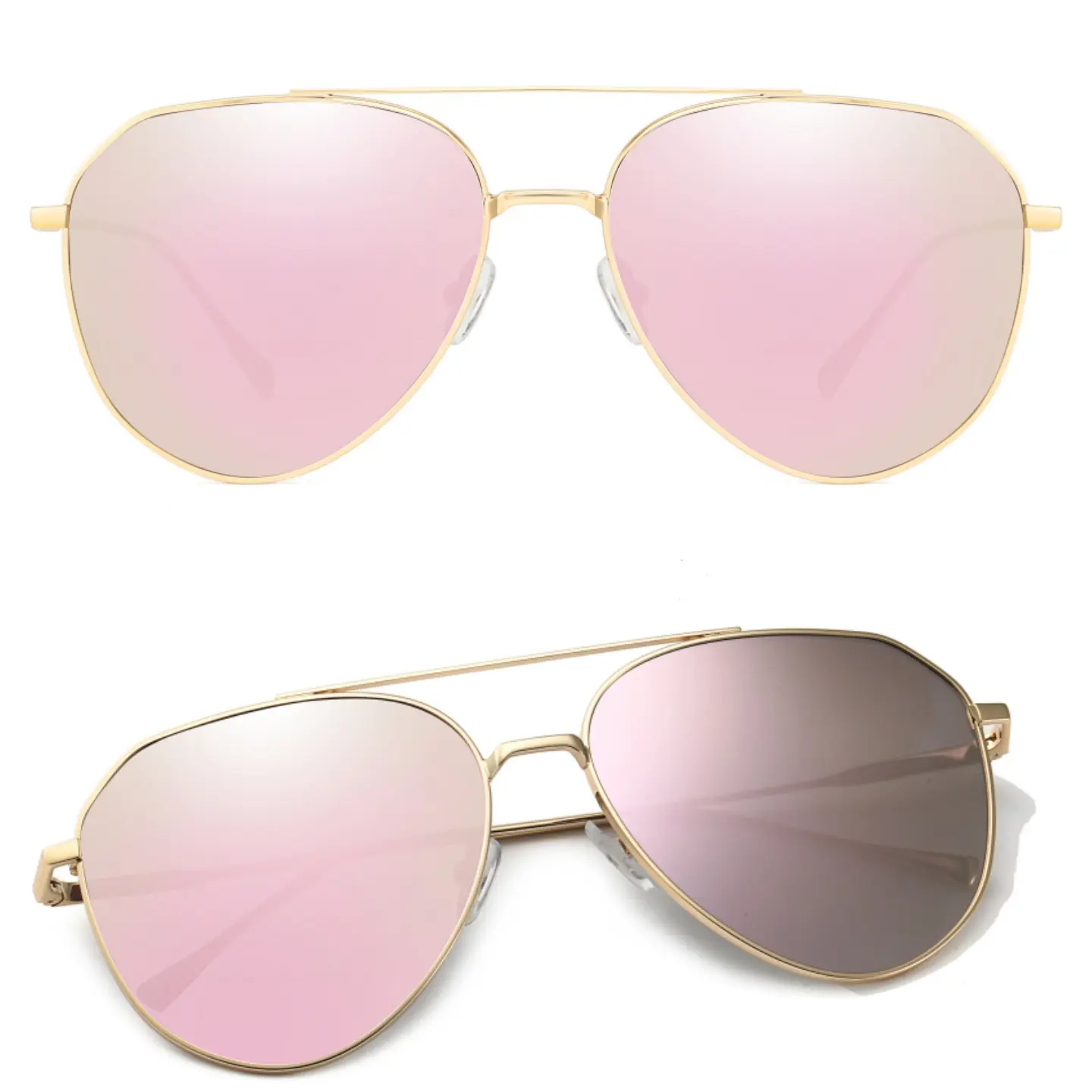 GMKATEYE Unisex Aviator Sunglasses, Full Rim Alloy Frame with Pink Gradient PC Lenses, Lightweight Non-Slip UV-Protection Pilot Eyewear, Outfits