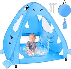 [ Extra High ] Shark Baby Beach Tent with Pool, Pop Up Kiddie Pool Tents Baby Beach Essentials UPF 50+ UV Protection 4 Sand Pockets 3 Mesh Windows Sun Beach Shade Tent for Toddler Aged 3-60 Months