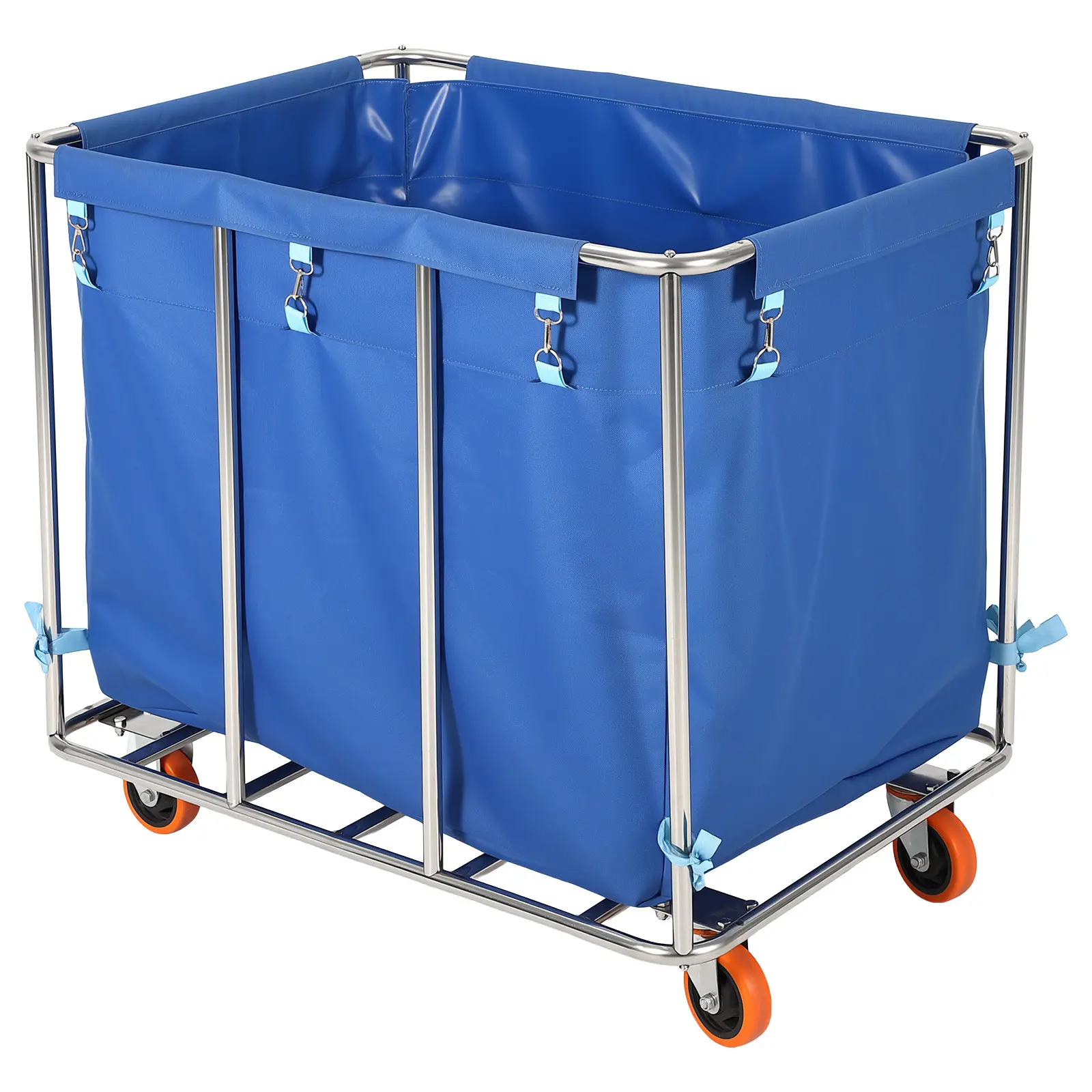 [Football Fan SeasonDeal] 400L Heavy Duty Industrial Laundry Cart with Wheels – Large Capacity Flatbed Trolley – Commercial Steel Frame – Removable Waterproof Liner – Silent Lockable Casters – For Hotel, Hospital, Home – Blue