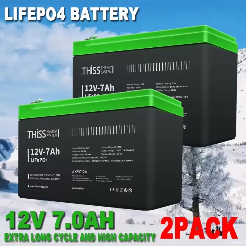 12V 7Ah LiFePO4 Lithium Iron Phosphate Battery - 84Wh Secondary Rechargeable Deep Cycle Battery Packs, Built-in BMS, 30A Max, Lightweight, ABS Plastic Durable Casing, for Solar, Home Storage