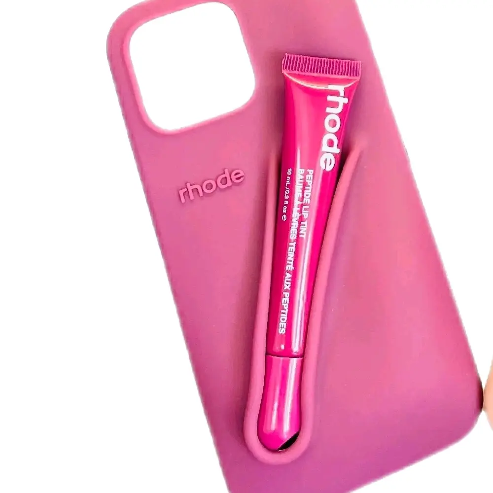 Rhode Lipstick Soft Silicone Case for iPhone 15 16 Pro Max 14 Plus 13 12 11 ProMax Portable Lip Gloss Holder Ins Hot Cover Funda