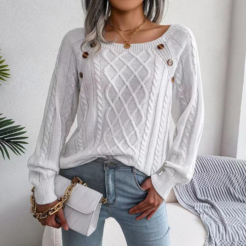 Sweaters for Women Oversized Crewneck Long Sleeve Casual Knit Pullover in Cable Knit Pattern, Solid Color, Fashionable & Elegant Tops White cardigan Skirts Drop Shoulder