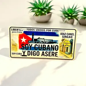 Cuba License Plate - "Soy Cubano Y Digo Asere" Design, "Todos Unidos Por Cuba" Text, Dia-Canel, Model for Cuban Identity Snack